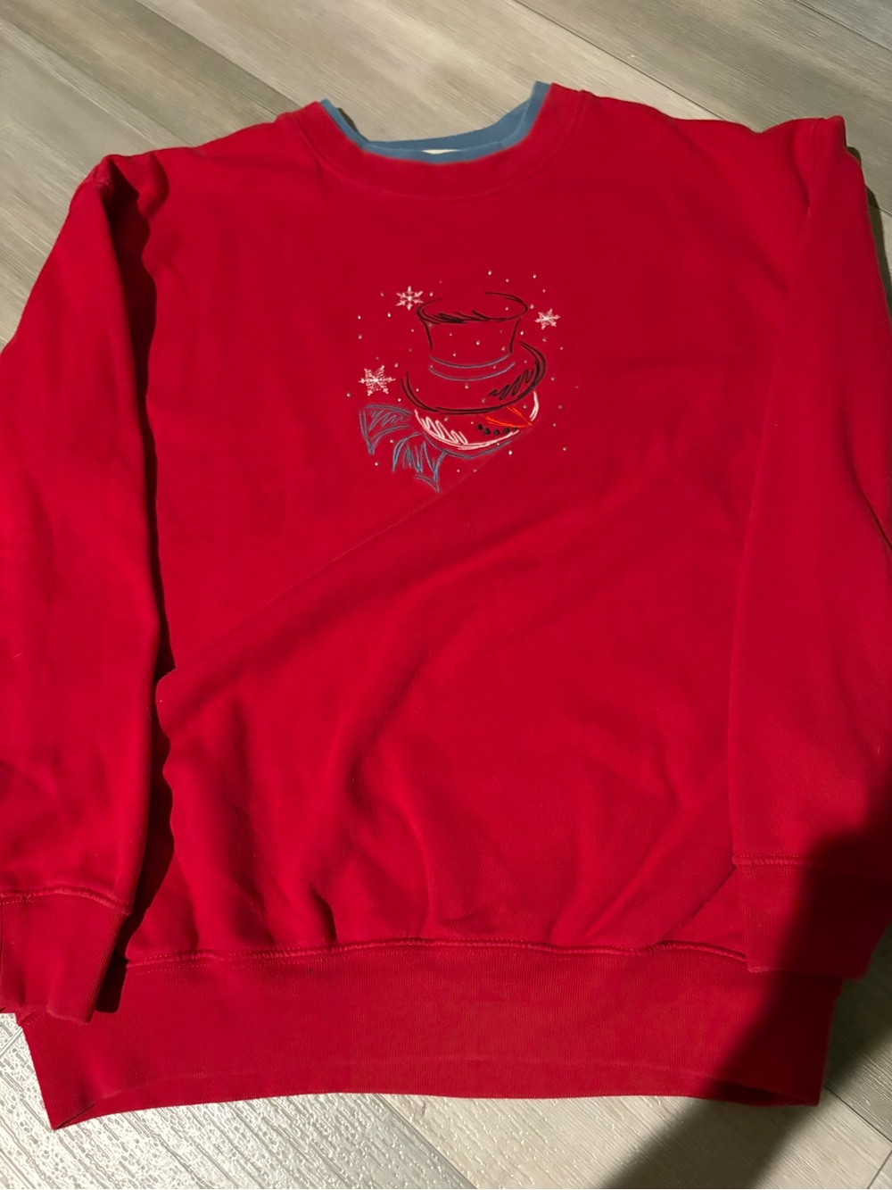 Monsoon Red Crewneck Sweater with Snowman Top Hat Motif